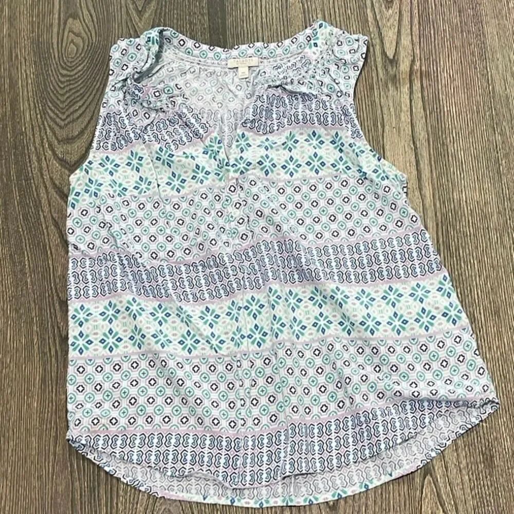 Talbots Womens Sleeveless Tank Top V-Neck Geometric Multicolor Size Petite MP